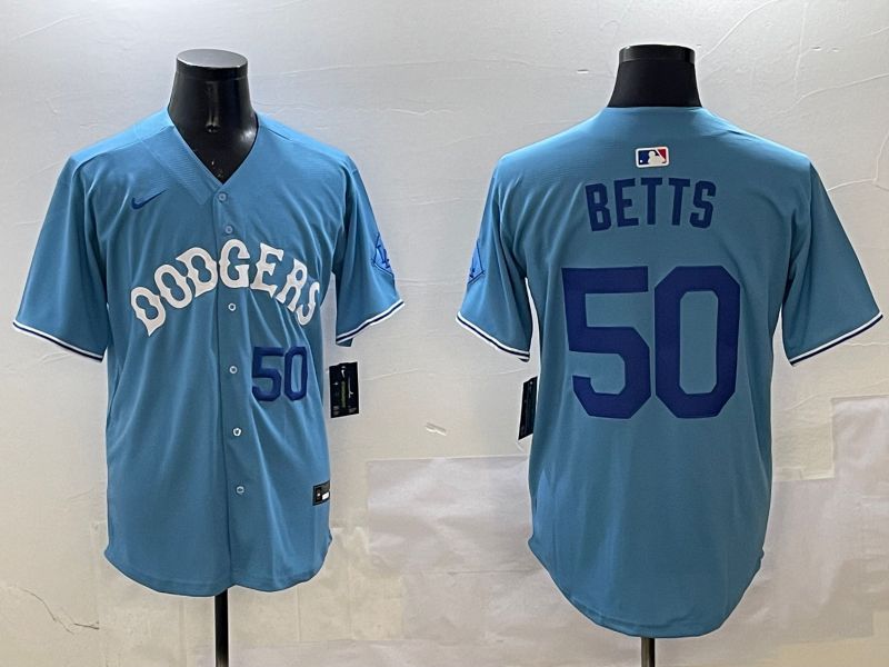 Men Los Angeles Dodgers 50 Betts Light Blue Throwback Game 2025 Nike MLB Jersey style 21